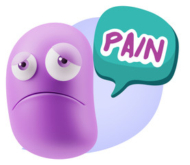 3d Illustration Sad Character Emoji Expression saying Pain with