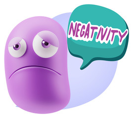 3d Illustration Sad Character Emoji Expression saying Negativity