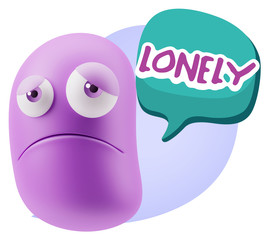 3d Illustration Sad Character Emoji Expression saying Lonely wit