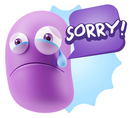 3d Illustration Sad Character Emoji Expression saying Sorry with