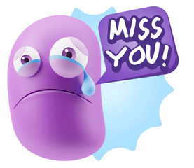 3d Illustration Sad Character Emoji Expression saying Miss You w
