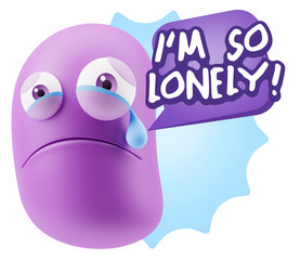 3d Illustration Sad Character Emoji Expression saying I'm so Lon