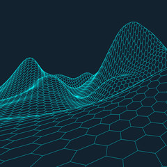 Abstract vector landscape background. Cyberspace grid. 3d technology illustration.