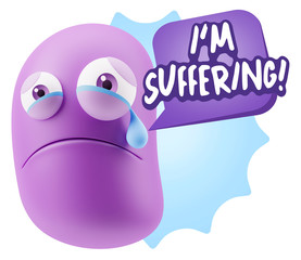 3d Illustration Sad Character Emoji Expression saying I'm Suffer