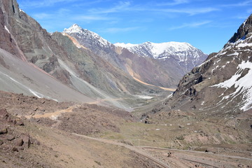 landscape of volcano, mountain, glacier and valley in Chile