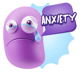 3d Illustration Sad Character Emoji Expression saying Anxiety wi