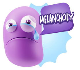 3d Illustration Sad Character Emoji Expression saying Melancholy