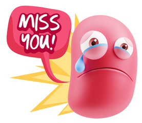 3d Illustration Sad Character Emoji Expression saying Miss You w