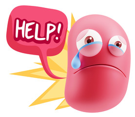 3d Illustration Sad Character Emoji Expression saying Help! with