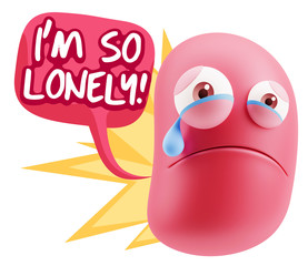 3d Illustration Sad Character Emoji Expression saying I'm so Lon