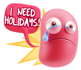 3d Illustration Sad Character Emoji Expression saying I Need Hol