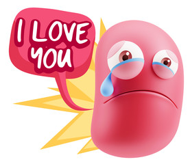 3d Illustration Sad Character Emoji Expression saying I Love You