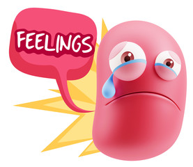 3d Illustration Sad Character Emoji Expression saying Feelings w