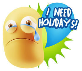 3d Illustration Sad Character Emoji Expression saying I Need Hol