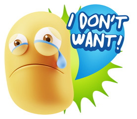 3d Illustration Sad Character Emoji Expression saying I Don't Wa