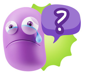 3d Illustration Sad Character Emoji Expression saying Question M