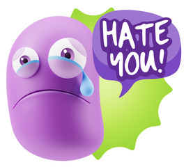 3d Illustration Sad Character Emoji Expression saying Hate You w