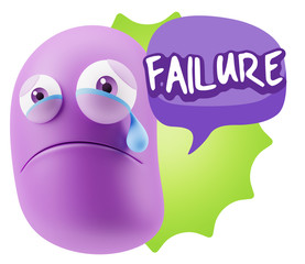 3d Illustration Sad Character Emoji Expression saying Failure wi