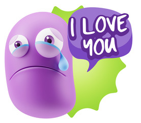 3d Illustration Sad Character Emoji Expression saying I Love You