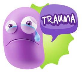 3d Illustration Sad Character Emoji Expression saying Trauma wit
