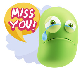 3d Illustration Sad Character Emoji Expression saying Miss You w