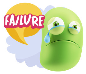 3d Illustration Sad Character Emoji Expression saying Failure wi