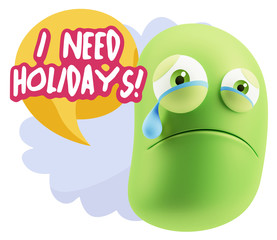 3d Illustration Sad Character Emoji Expression saying I Need Hol