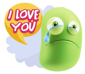 3d Illustration Sad Character Emoji Expression saying I Love You