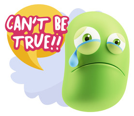 3d Illustration Sad Character Emoji Expression saying Can't be T