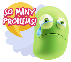 3d Illustration Sad Character Emoji Expression saying So Many Pr