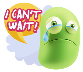 3d Illustration Sad Character Emoji Expression saying I Can't Wa