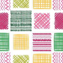 Abstract grunge squares vector seamless pattern. Tribal texture