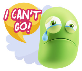 3d Illustration Sad Character Emoji Expression saying I Can't Go