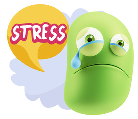 3d Illustration Sad Character Emoji Expression saying Stress wit