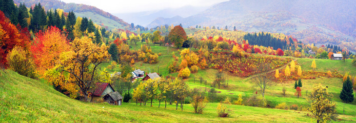 mountain village in autumn