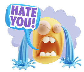 3d Illustration Sad Character Emoji Expression saying Hate You w