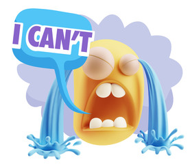 3d Illustration Sad Character Emoji Expression saying I Can't wi