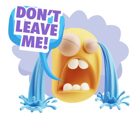 3d Illustration Sad Character Emoji Expression saying Don't Leav