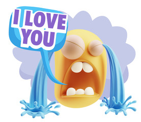 3d Illustration Sad Character Emoji Expression saying I Love You