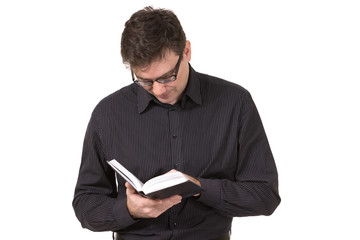 Man reading interesting book
