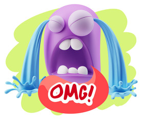 3d Illustration Sad Character Emoji Expression saying OMG with C
