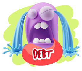 3d Illustration Sad Character Emoji Expression saying Debt with
