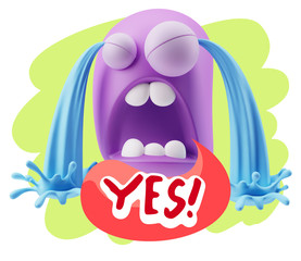 3d Illustration Sad Character Emoji Expression saying Yes with C