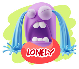 3d Illustration Sad Character Emoji Expression saying Lonely wit
