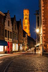 Fototapeta na wymiar Bruges street in night, Belgium