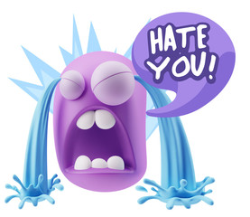 3d Illustration Sad Character Emoji Expression saying Hate You w