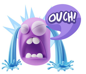 3d Illustration Sad Character Emoji Expression saying Ouch! with