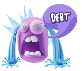 3d Illustration Sad Character Emoji Expression saying Debt with