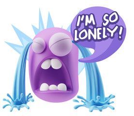 3d Illustration Sad Character Emoji Expression saying I'm so Lon