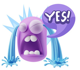 3d Illustration Sad Character Emoji Expression saying Yes with C